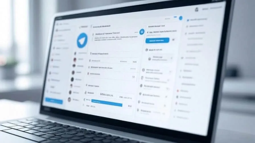 Telegram Desktop am Arbeitsplatz auf einem Laptop geöffnet