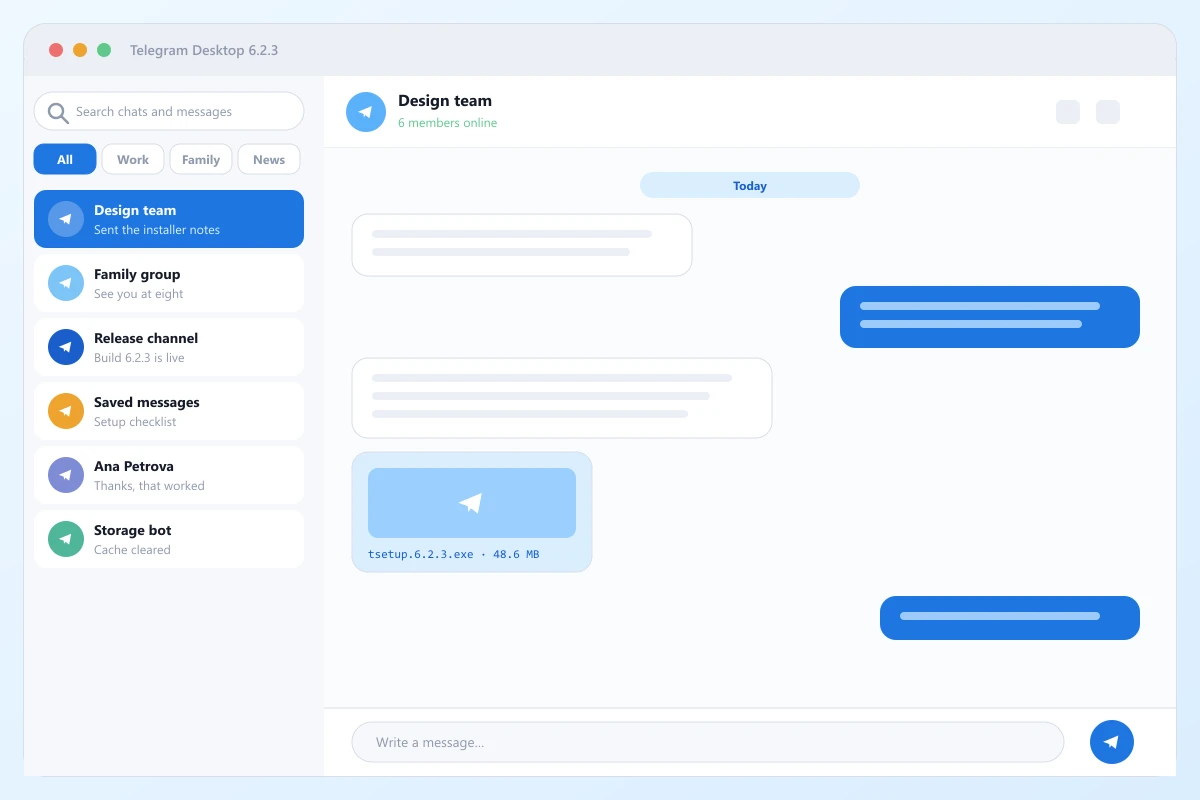 Telegram Desktop Client: vollständige Ausgabe für den PC